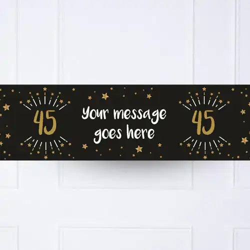 Black & Gold Any Age Personalised Party Banner No None Personalised Banner