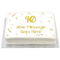 Personalised Photo Cake - White & Gold Any Age Birthday Message Only Large (up to 20 small portions) Personalised Cake