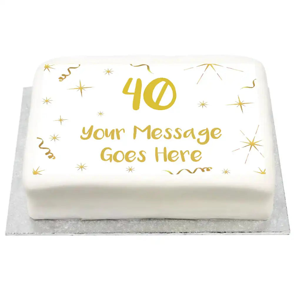 Personalised Photo Cake - White & Gold Any Age Birthday Message Only Large (up to 20 small portions) Personalised Cake