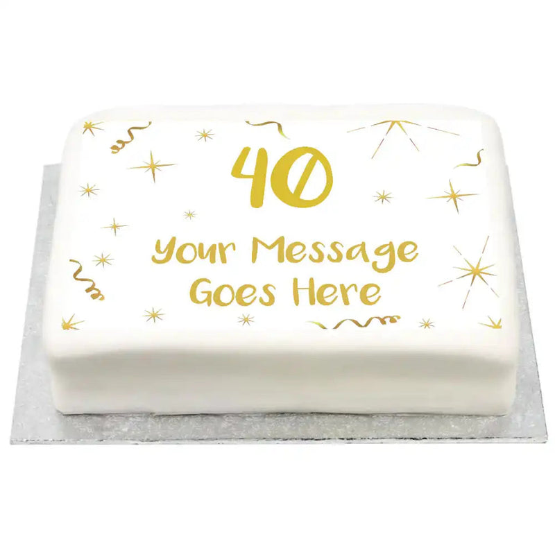 Personalised Photo Cake - White & Gold Any Age Birthday Message Only Large (up to 20 small portions) Personalised Cake