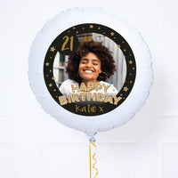 Personalised Photo Balloon - Any Age Birthday: Black & Gold Stars Single Photo None Personalised Balloons