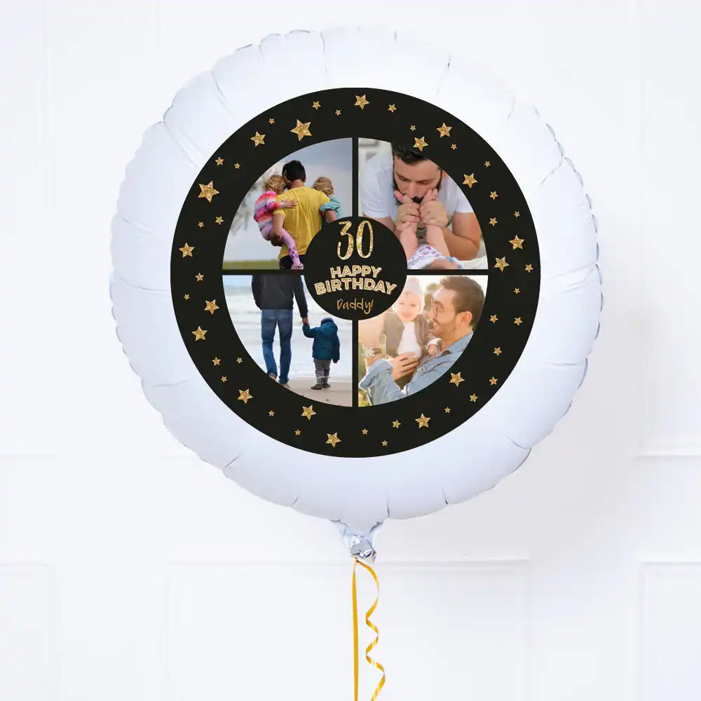 Personalised Photo Balloon - Any Age Birthday: Black & Gold Stars Multi Photo None Personalised Balloons
