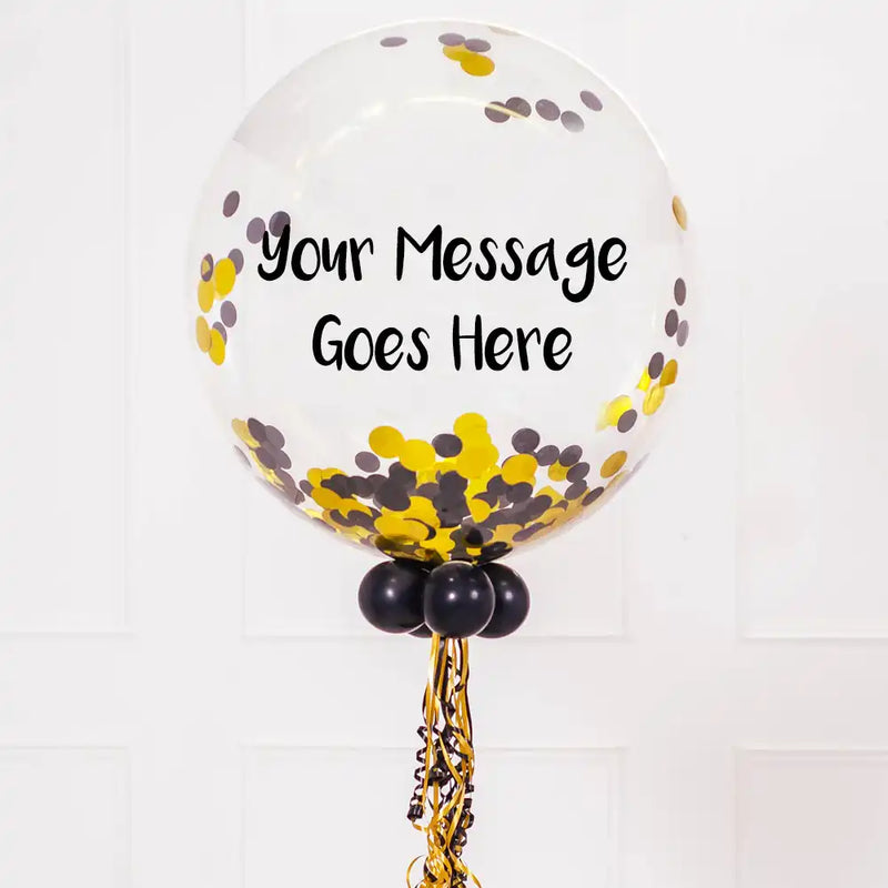 Personalised Bubble Balloon in a Box – Gold Deco Confetti Personalised Balloons