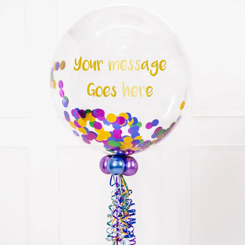 Personalised Bubble Balloon in a Box – Chrome Luxe Confetti Personalised Balloons