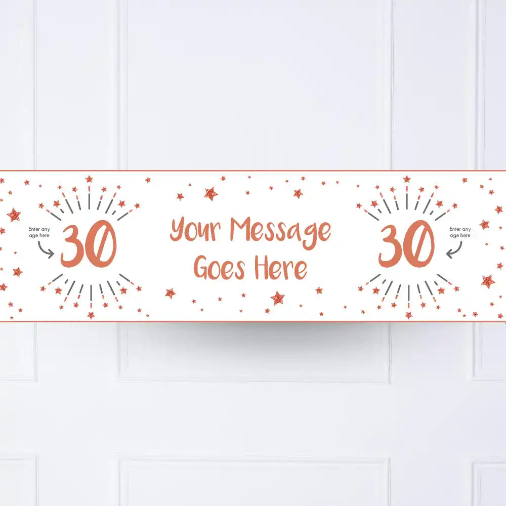 White & Rose Gold Any Age Personalised Party Banner No None Personalised Banner