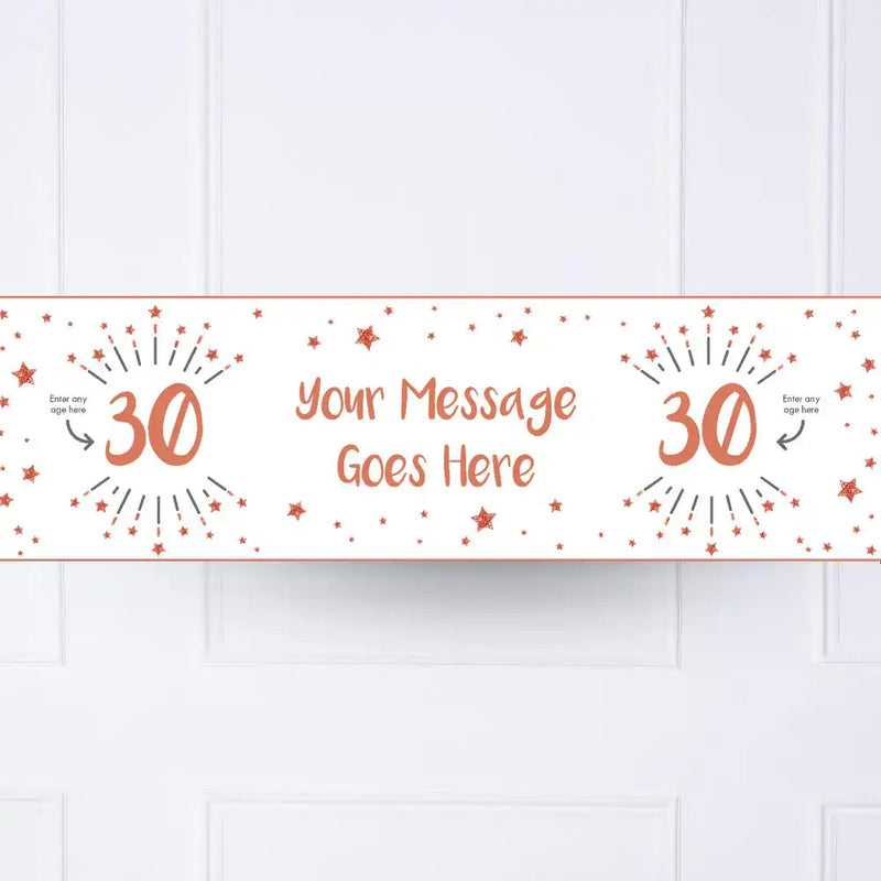 White & Rose Gold Any Age Personalised Party Banner No None Personalised Banner