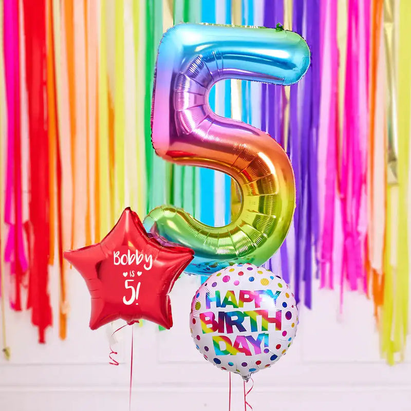 Personalised 5th Birthday Inflated Balloon Bunch – Rainbow Personalised Balloons