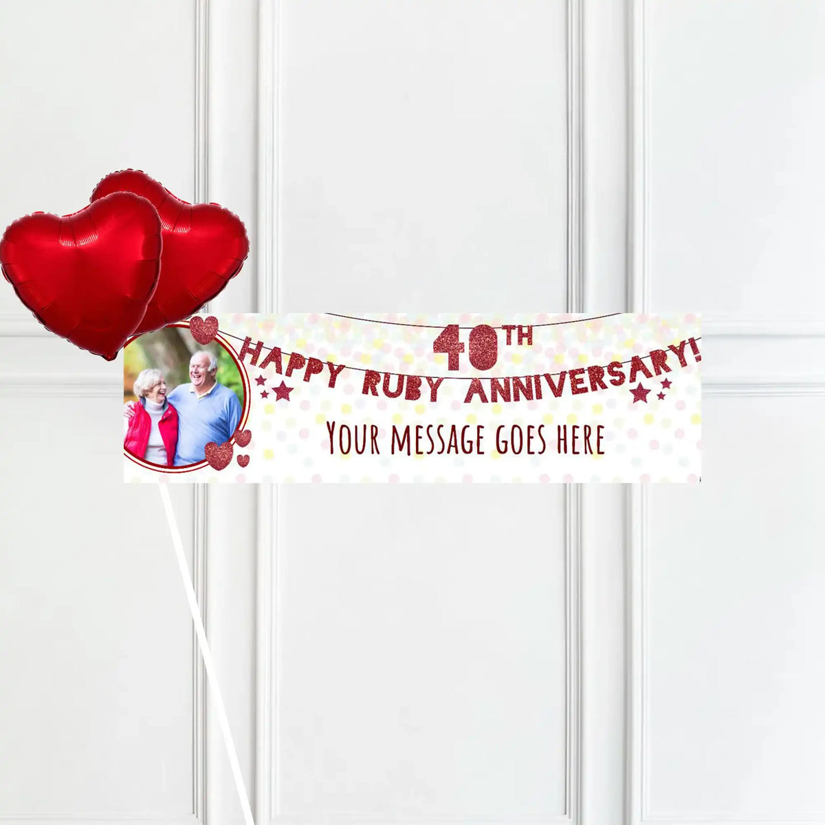 40th Ruby Anniversary Personalised Party Banner Yes 2 Balloons Personalised Banner