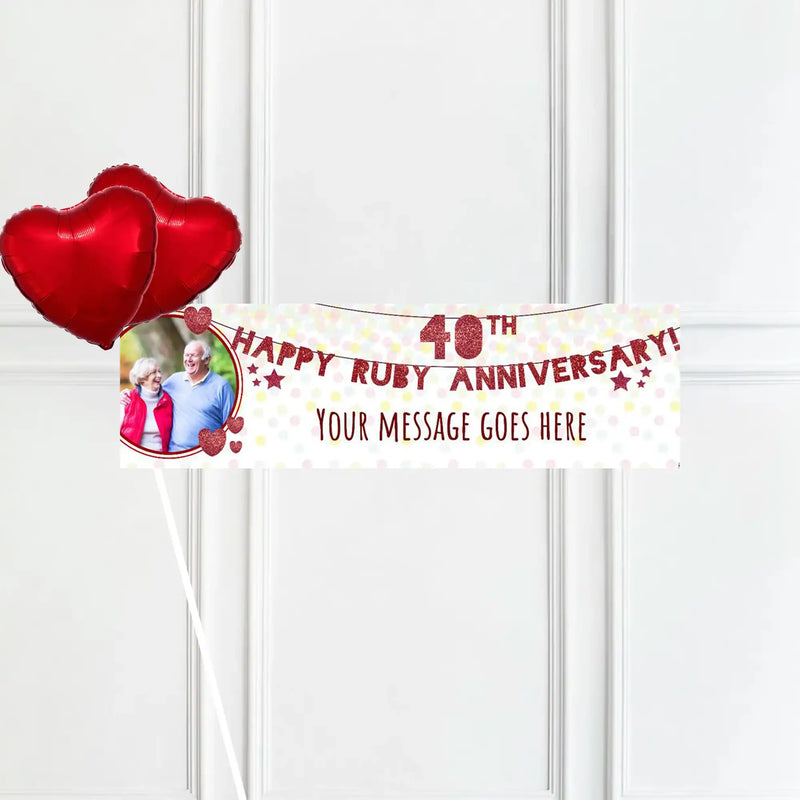 40th Ruby Anniversary Personalised Party Banner Yes 2 Balloons Personalised Banner