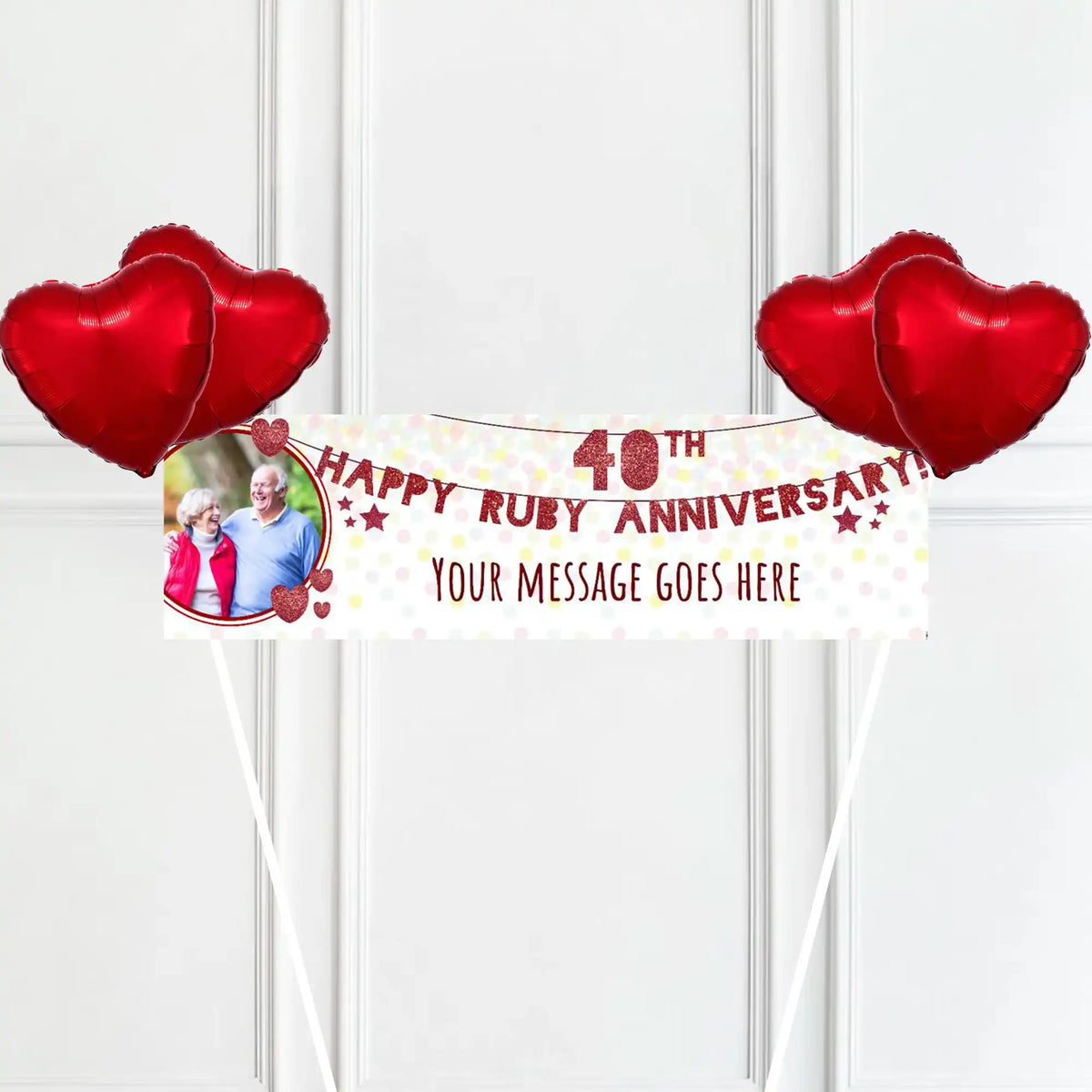 40th Ruby Anniversary Personalised Party Banner Yes 4 Balloons Personalised Banner