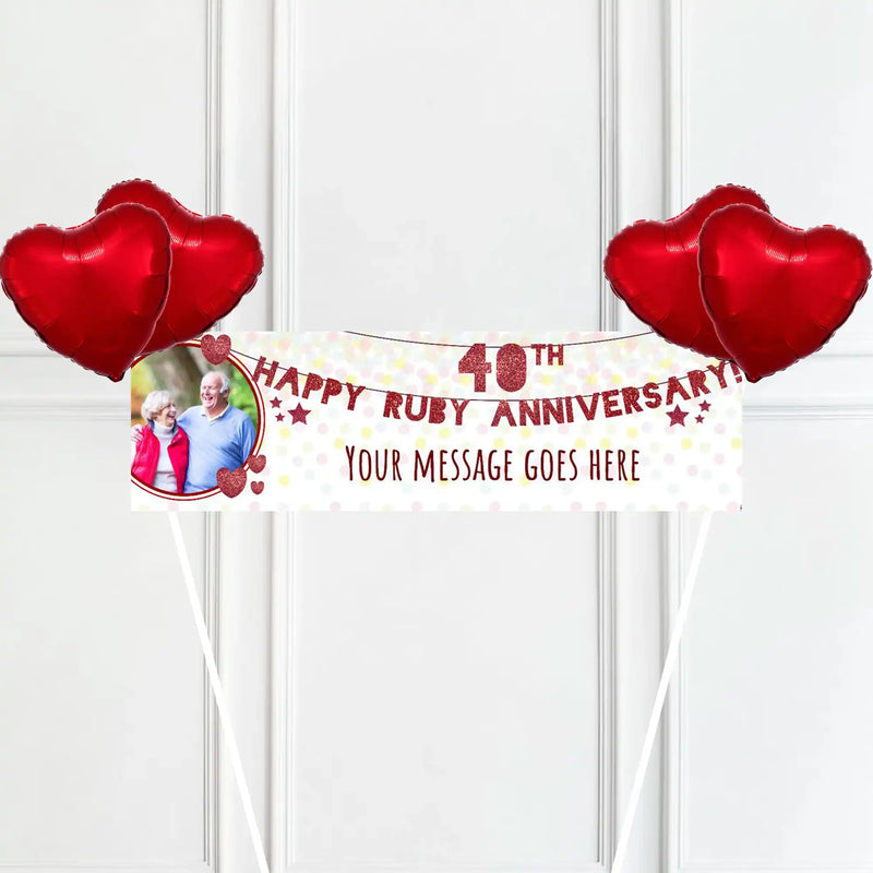40th Ruby Anniversary Personalised Party Banner Yes 4 Balloons Personalised Banner