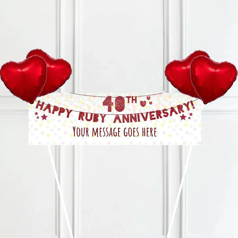 40th Ruby Anniversary Personalised Party Banner No 4 Balloons Personalised Banner