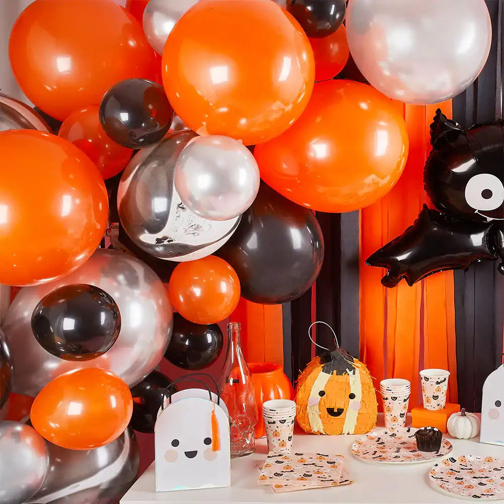 Black, Orange and Silver Balloon Arch Halloween 2024