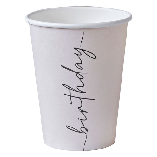 Nude & Black Happy Birthday Paper Party Cups (x8)