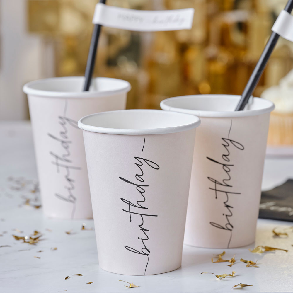Nude & Black Happy Birthday Paper Party Cups (x8) General Party