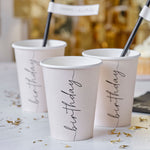 Nude & Black Happy Birthday Paper Party Cups (x8)