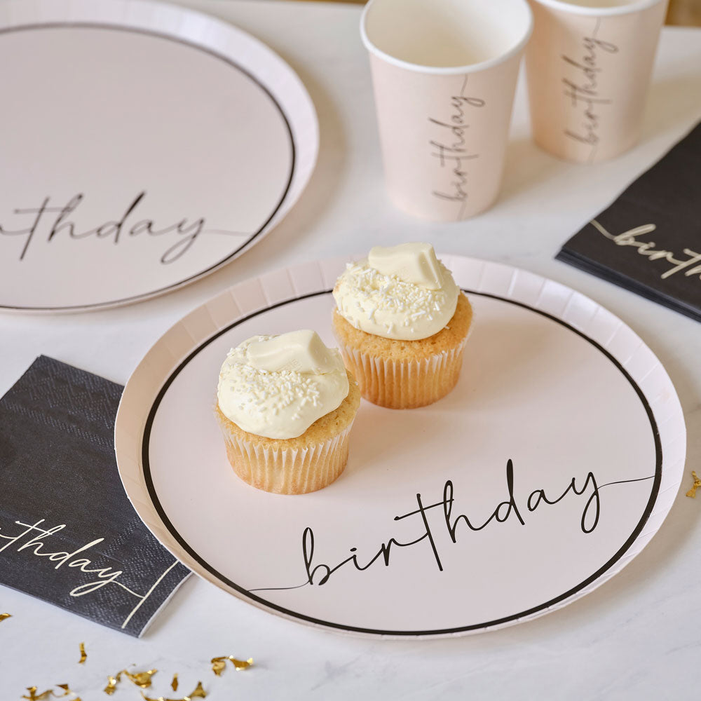 Nude & Black Happy Birthday Paper Plates (x8) General Party