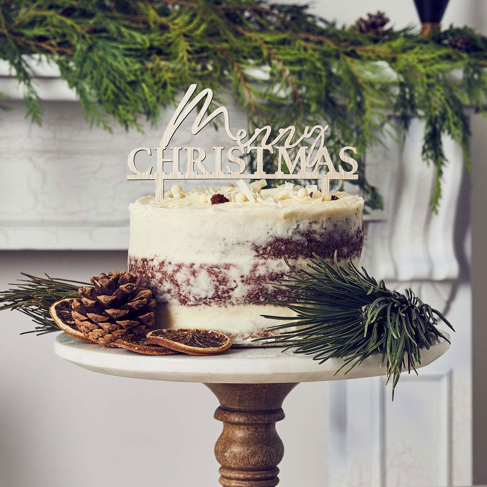 Wooden 'Merry Christmas' Cake Topper Christmas 2024