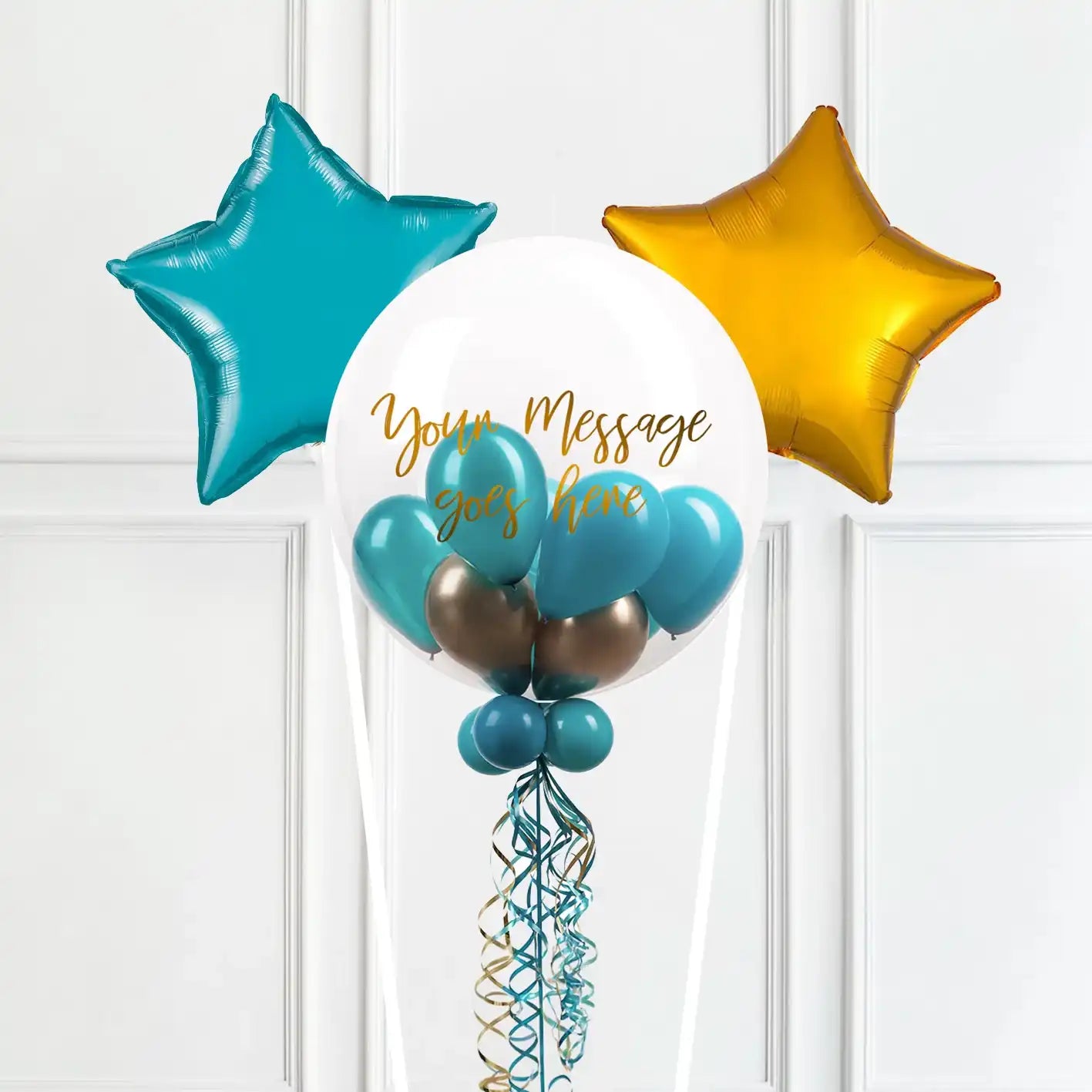 Personalised Bubble Balloon in a Box – Aquamarine 2 Extra Balloons Personalised Balloons