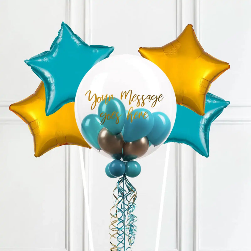 Personalised Bubble Balloon in a Box – Aquamarine 4 Extra Balloons Personalised Balloons