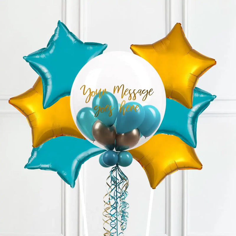 Personalised Bubble Balloon in a Box – Aquamarine 6 Extra Balloons Personalised Balloons
