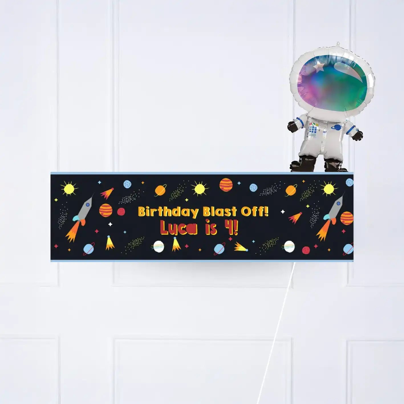 Space Blast Personalised Party Banner No Yes add balloon Personalised Banner