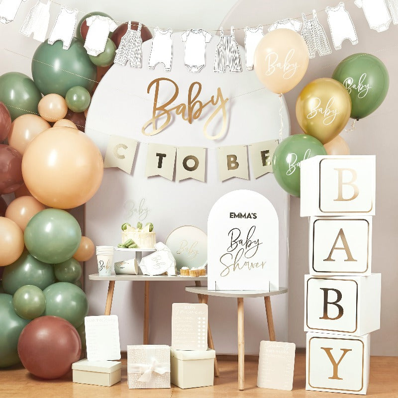 Sage Green 'Baby' Paper Plates (x8)