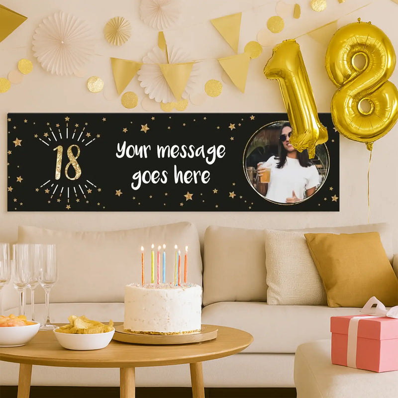 Black & Gold 18th Personalised Party Banner Personalised Banner