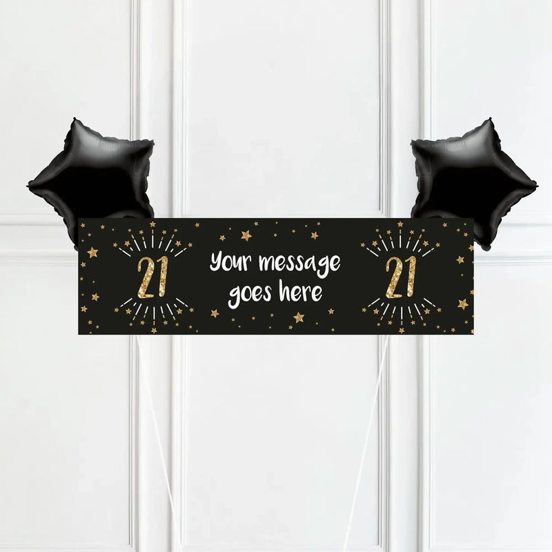 Black & Gold 21st Birthday Personalised Party Banner No 2 Balloons Personalised Banner