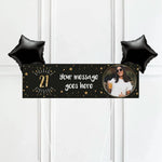 Black & Gold 21st Birthday Personalised Party Banner Yes 2 Balloons Personalised Banner