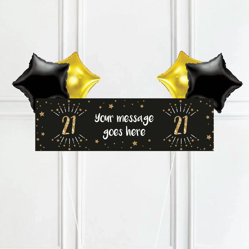 Black & Gold 21st Birthday Personalised Party Banner No 4 Balloons Personalised Banner