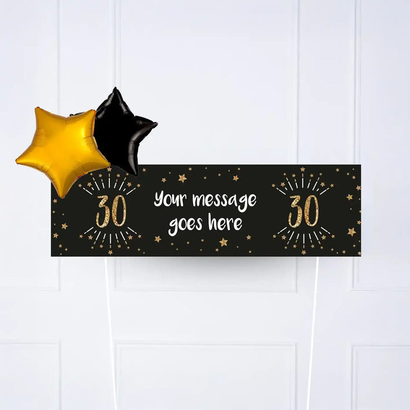 Black & Gold 30th Birthday Personalised Party Banner No 2 Balloons Personalised Banner