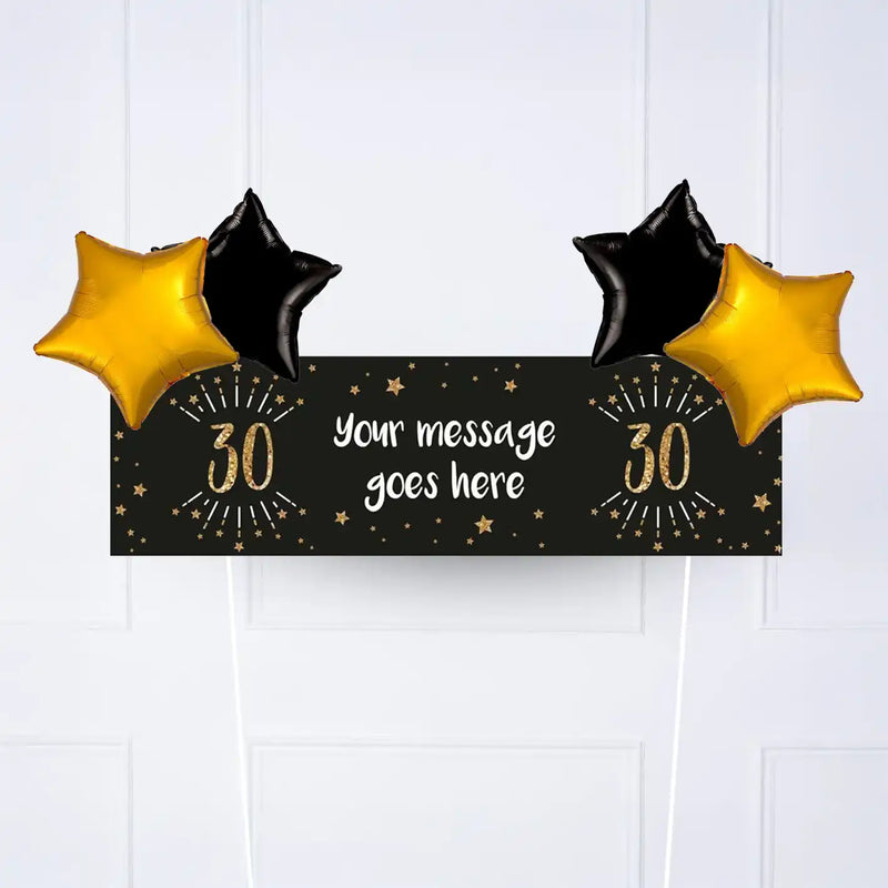 Black & Gold 30th Birthday Personalised Party Banner No 4 Balloons Personalised Banner