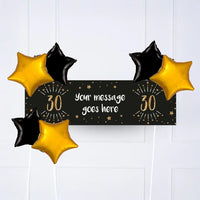 Black & Gold 30th Birthday Personalised Party Banner No 6 Balloons Personalised Banner