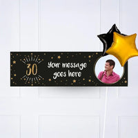Black & Gold 30th Birthday Personalised Party Banner Yes 2 Balloons Personalised Banner