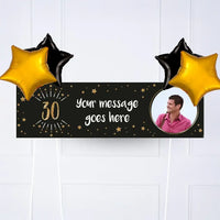 Black & Gold 30th Birthday Personalised Party Banner Yes 4 Balloons Personalised Banner