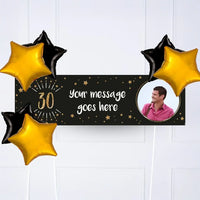 Black & Gold 30th Birthday Personalised Party Banner Yes 6 Balloons Personalised Banner