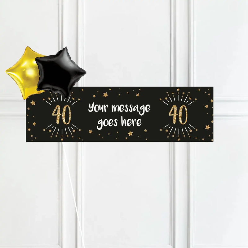 Black & Gold 40th Birthday Personalised Party Banner No 2 Balloons Personalised Banner