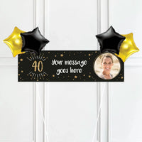 Black & Gold 40th Birthday Personalised Party Banner Yes 4 Balloons Personalised Banner