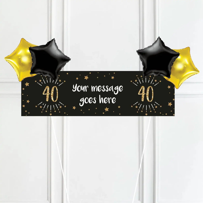 Black & Gold 40th Birthday Personalised Party Banner No 4 Balloons Personalised Banner
