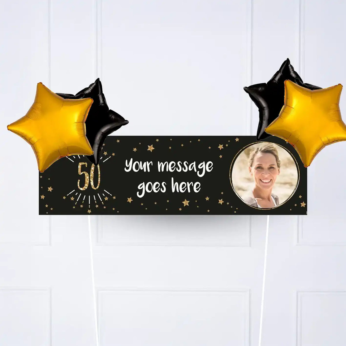 Black & Gold 50th Birthday Personalised Party Banner Personalised Banner