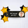 Black & Gold 50th Birthday Personalised Party Banner Yes 6 Balloons Personalised Banner