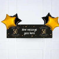Black & Gold 50th Birthday Personalised Party Banner No 4 Balloons Personalised Banner