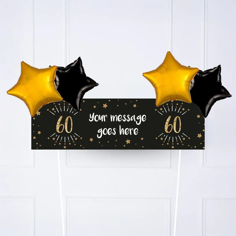 Black & Gold 60th Birthday Personalised Party Banner No 4 Balloons Personalised Banner