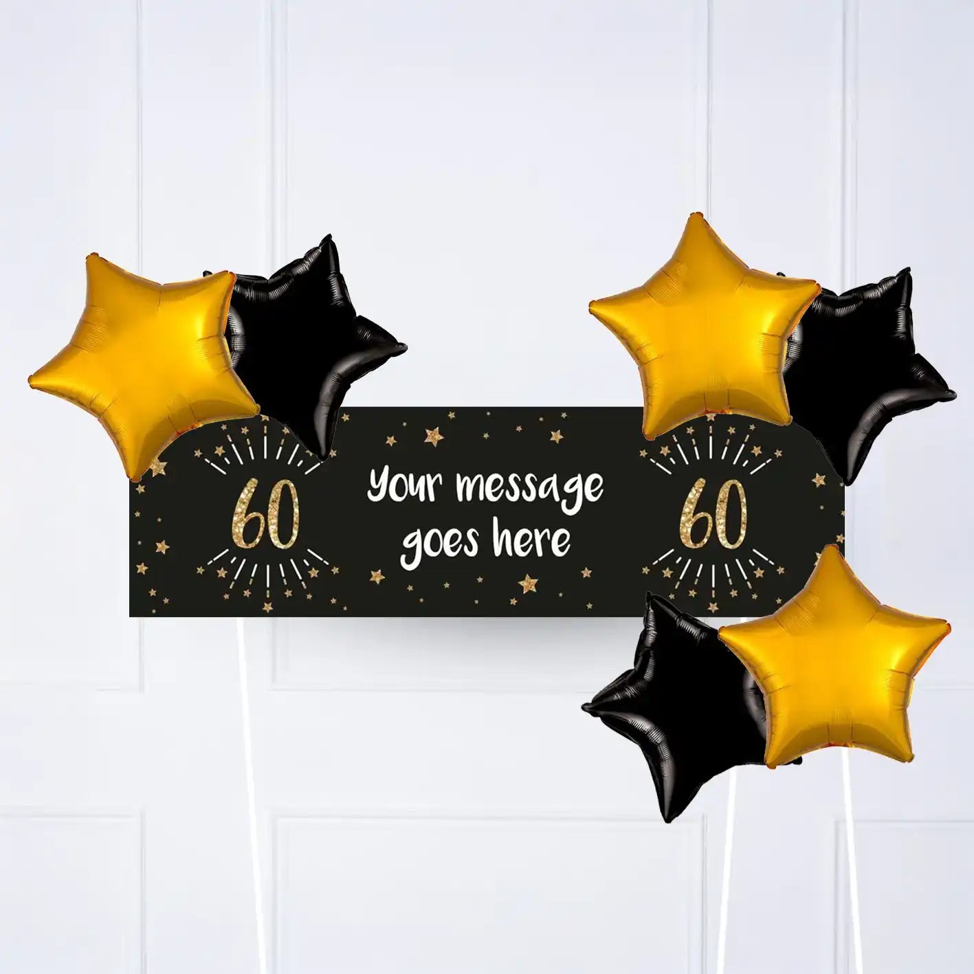 Black & Gold 60th Birthday Personalised Party Banner No 6 Balloons Personalised Banner