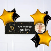 Black & Gold Any Age Personalised Party Banner Yes 6 Balloons Personalised Banner