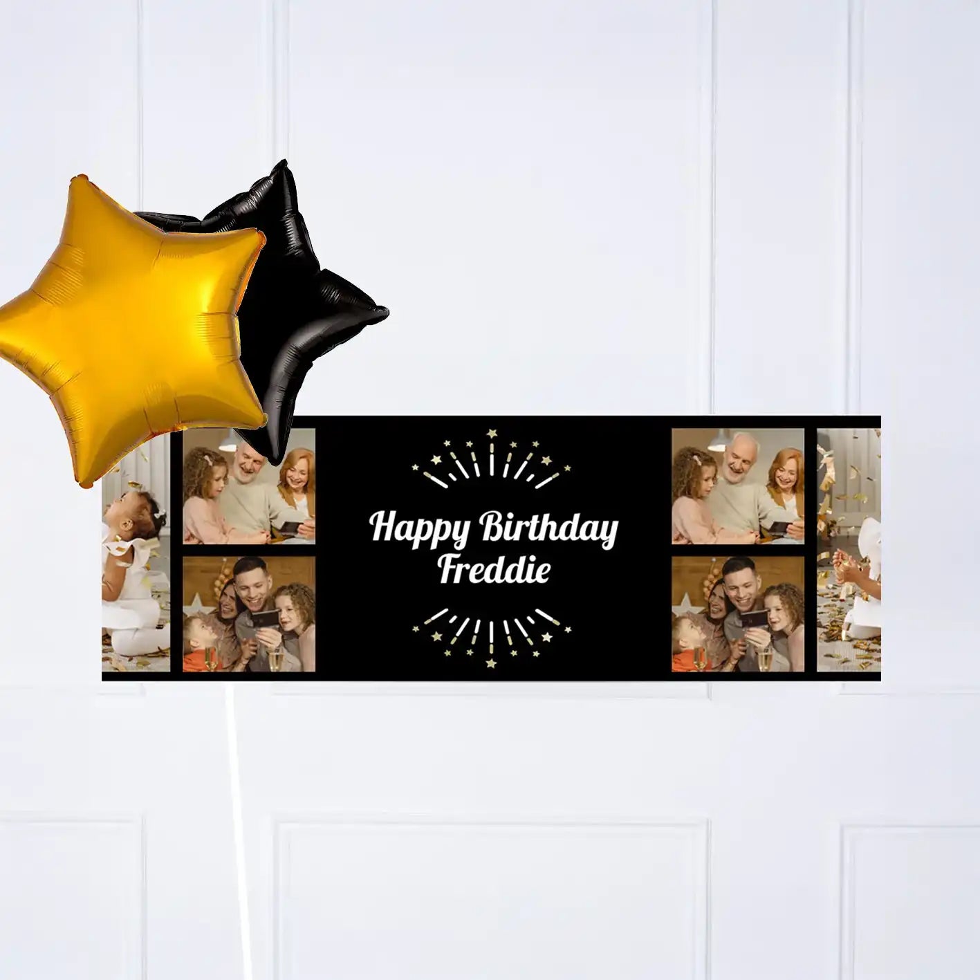 Black Milestone Personalised Party Banner 2 Balloons Personalised Banner