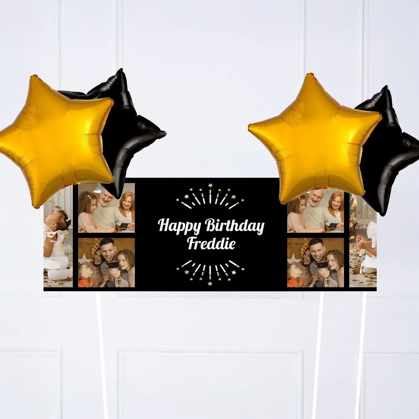 Black Milestone Personalised Party Banner 4 Balloons Personalised Banner