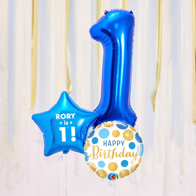 Personalised 1st Birthday Inflated Balloon Bunch – Blue