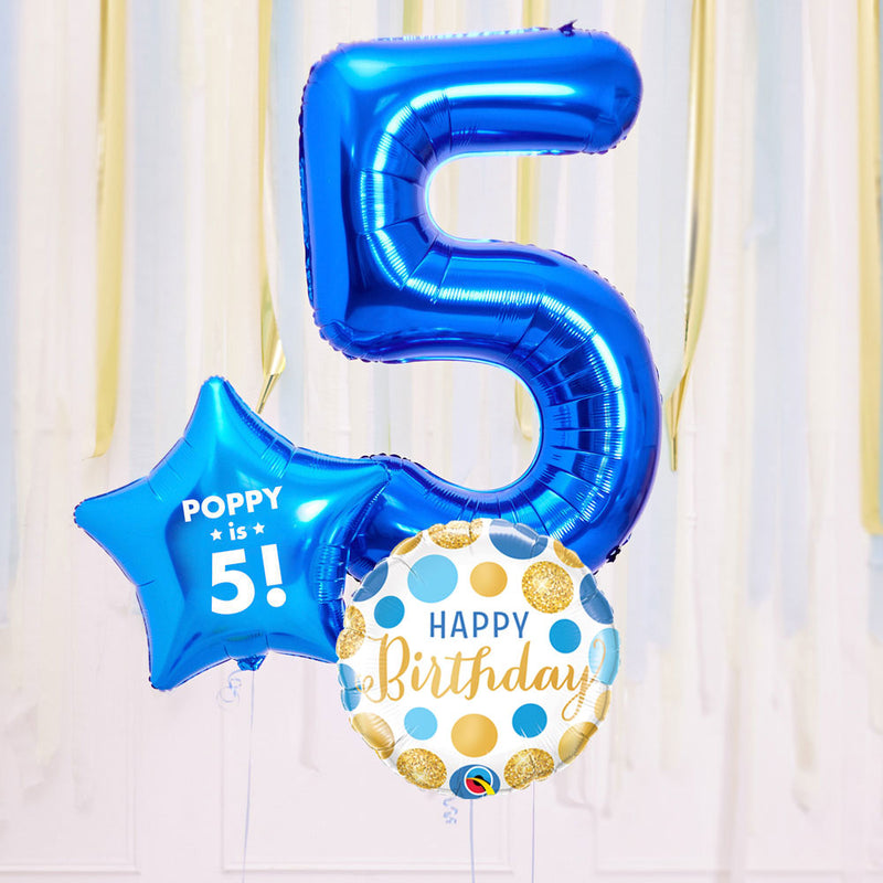 Personalised 5th Birthday Inflated Balloon Bunch – Blue
